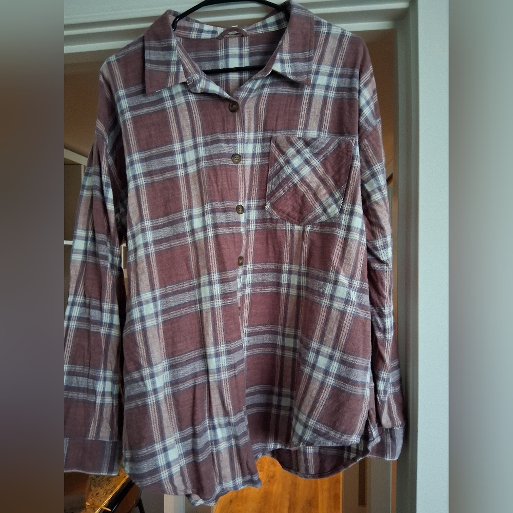 Maurices Pink and White Plaid Shirt XL